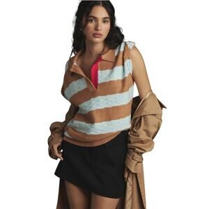 Anthropologie Maeve Textured Oversized Collared Cotton Sweater Vest Top